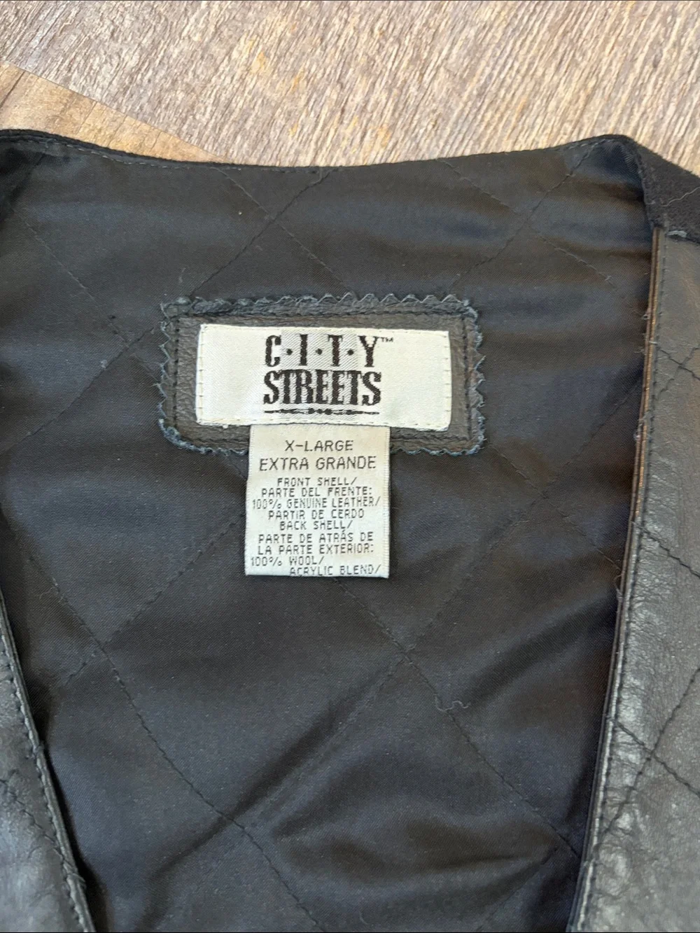 Vintage Black Quilted Leather Vest with Zip Pockets